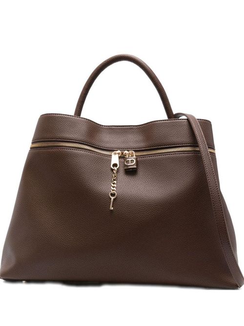 TOTE WITH LOCK OVAL T TWIN SET | 252TD826011054 BLACK CHOCOLATE